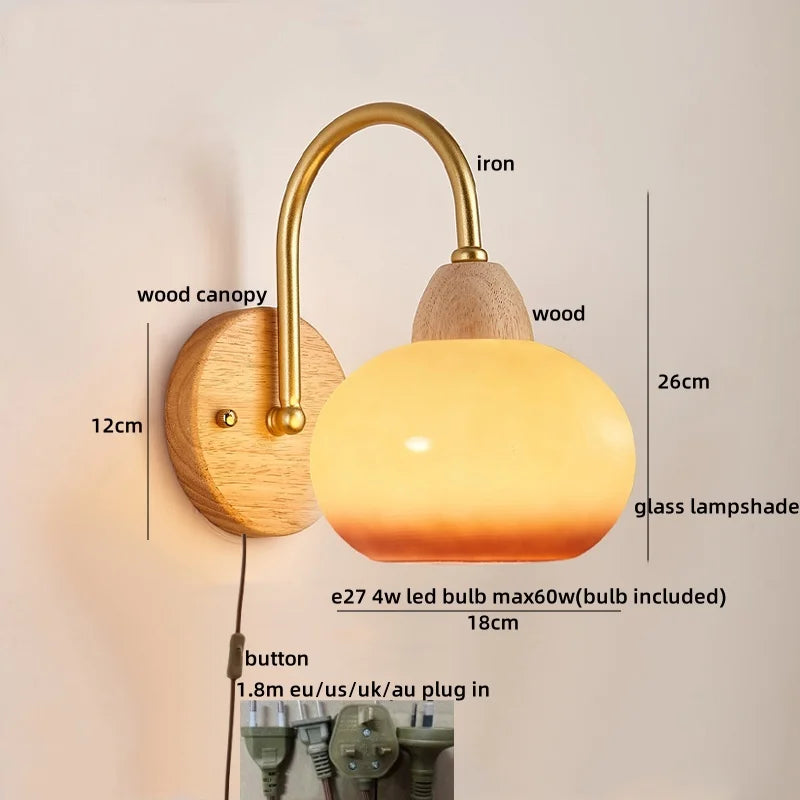 DecorBites™ Glass Wood LED Wall Lights Decor for Bedroom Living Room Coffee Mirror Bedside Lamp