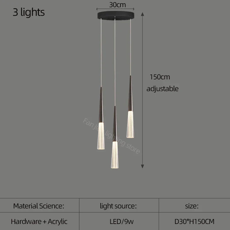 DecorBites™ Acrylic Cone Pendant Light for Villa Stair, Kitchen, and Restaurant.