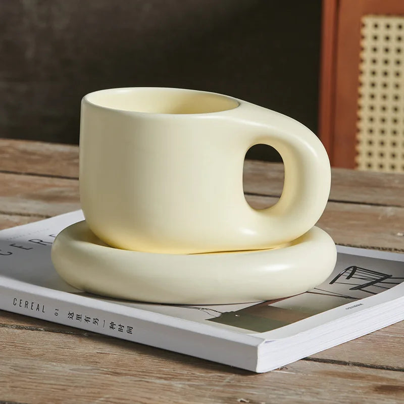 DecorBites™ Ink Splash Ceramic Mug Set with Oval Plate - 400ml Capacity