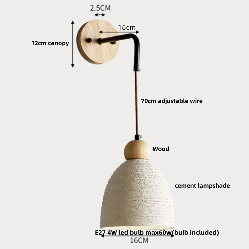 DecorBites™ Japanese Style LED Wall Light Cement Bedside Lamp with Pull Chain Switch
