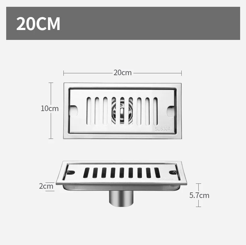 DecorBites™ Black Stainless Steel Floor Drain for Toilet Shower Room, Large Overflow, Odorproof, Rectangle
