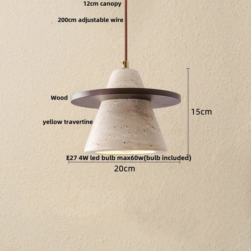 DecorBites™ LED Hanging Light Fixture Yellow Travertine Nordic Wire Adjustable Pendant Lamp