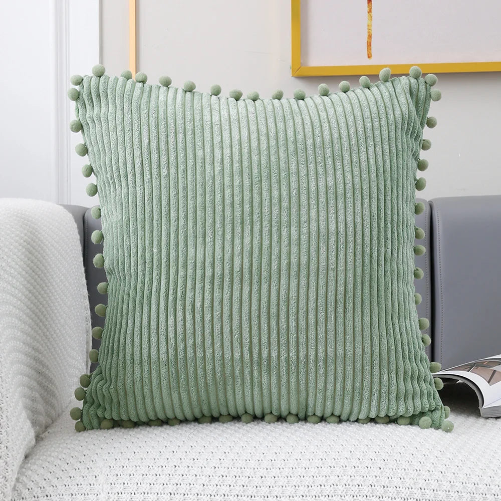 DecorBites™ Corduroy Pompom Cushion Cover 45x45 for Sofa Living Room