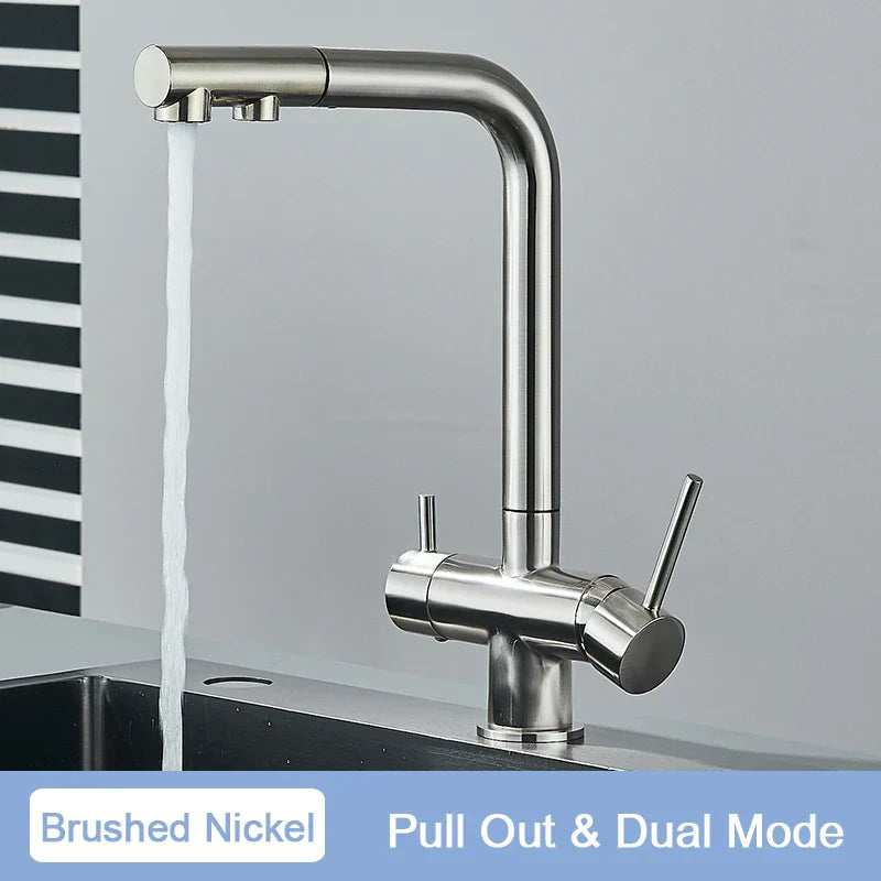 DecorBites™ Black Pull Out Water Purifier Faucet: 2-in-1 Hot Cold Mixer Tap