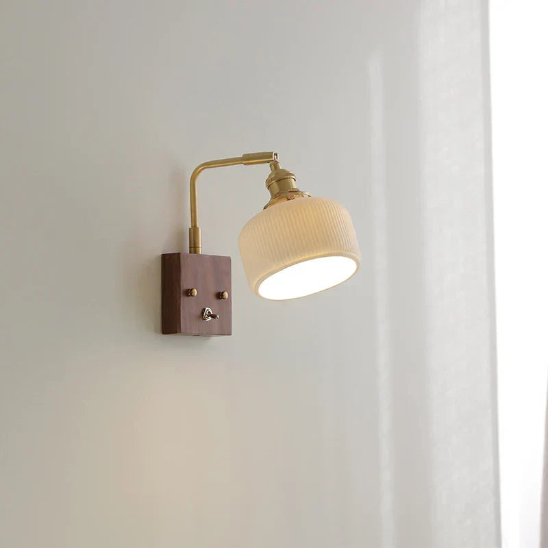 DecorBites™ Ceramic LED Wall Light Fixture White Copper Walnut Ash Bedside Lamp