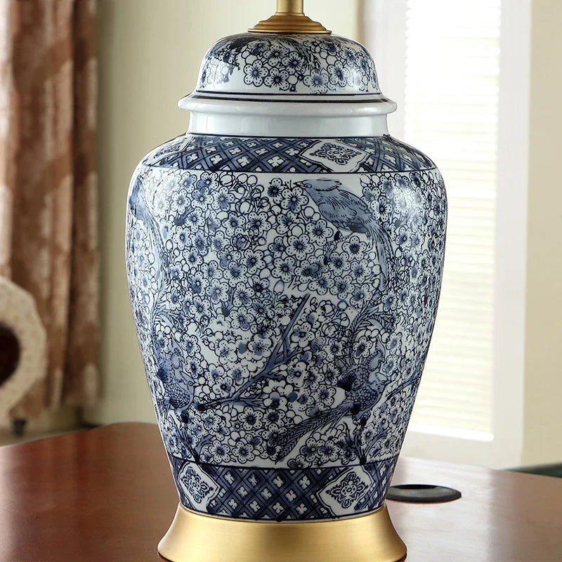 DecorBites™ Blue Porcelain Table Lamp - Large Ceramic Lamp for Bedroom and Living Room