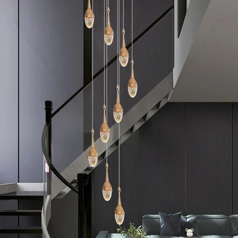 DecorBites™ Gold LED Staircase Chandelier | Luxury Large Living Room Pendant Lamp