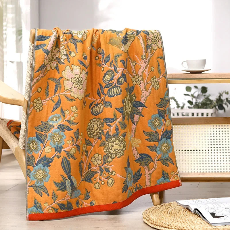 DecorBites™ 100% Cotton Large Bath Towel 80x160cm - Absorbent, Quick-Drying, Four Seasons, Flowers and Bird Design