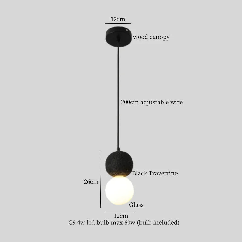 DecorBites™ Black Stone LED Hanging Pendant Light for Modern Home Decor