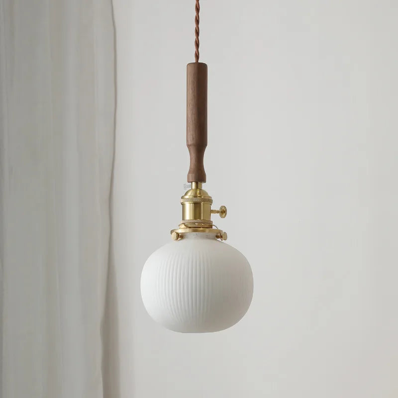 DecorBites™ Ceramic Walnut Copper LED Pendant Light Chandelier for Bedroom Living Room