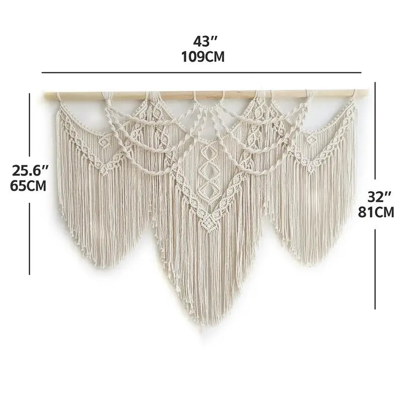 DecorBites™ Boho Macrame Tassel Wall Hanging Tapestry with Wooden Stick