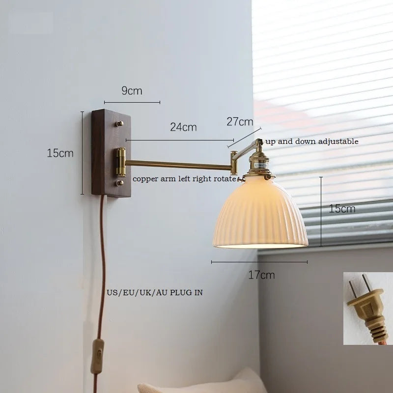 DecorBites™ Ceramic LED Wall Light with Copper Arm, Modern Design, Up Down Lampshade