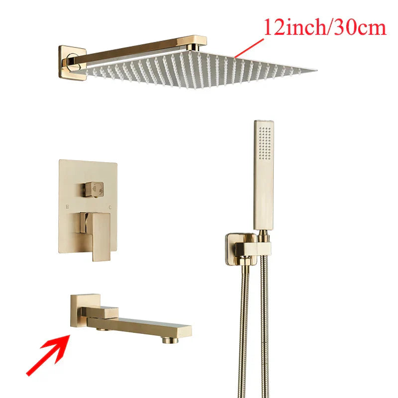 DecorBites™ Black Wall Mounted Shower System with Handshower - 12/16 Inch Rainwater Faucet