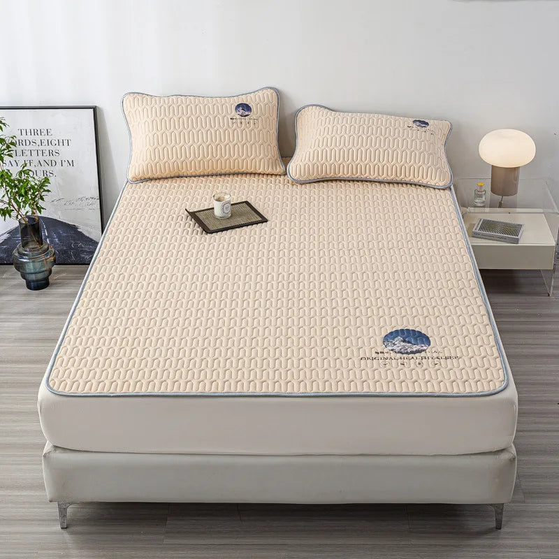 DecorBites™ Cooling Latex Bed Mat Set - Thick Summer Quilted Matress Pad & Pillowcases