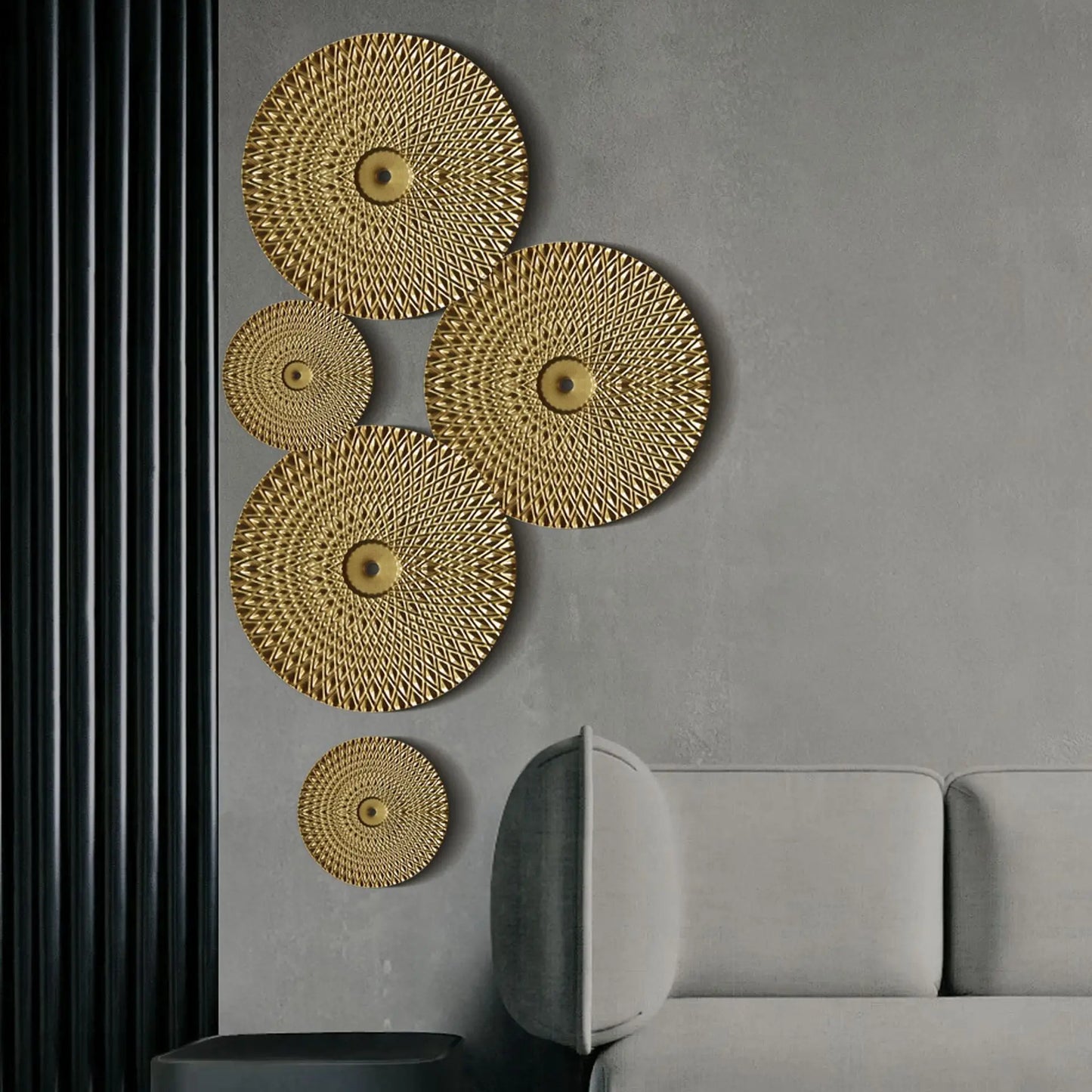 DecorBites™ Geometric Golden Metal Wall Hanging Round Ornaments - Room Decoration Accessories