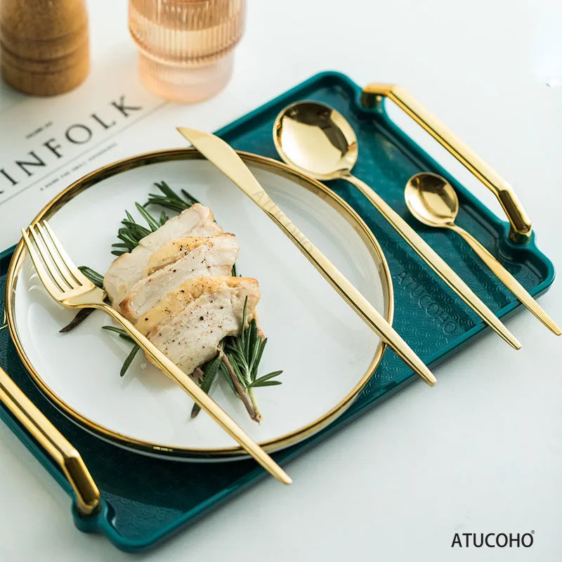 DecorBites™ 24-Piece Gold Stainless Steel Cutlery Set - Elegant Tableware Gift Box