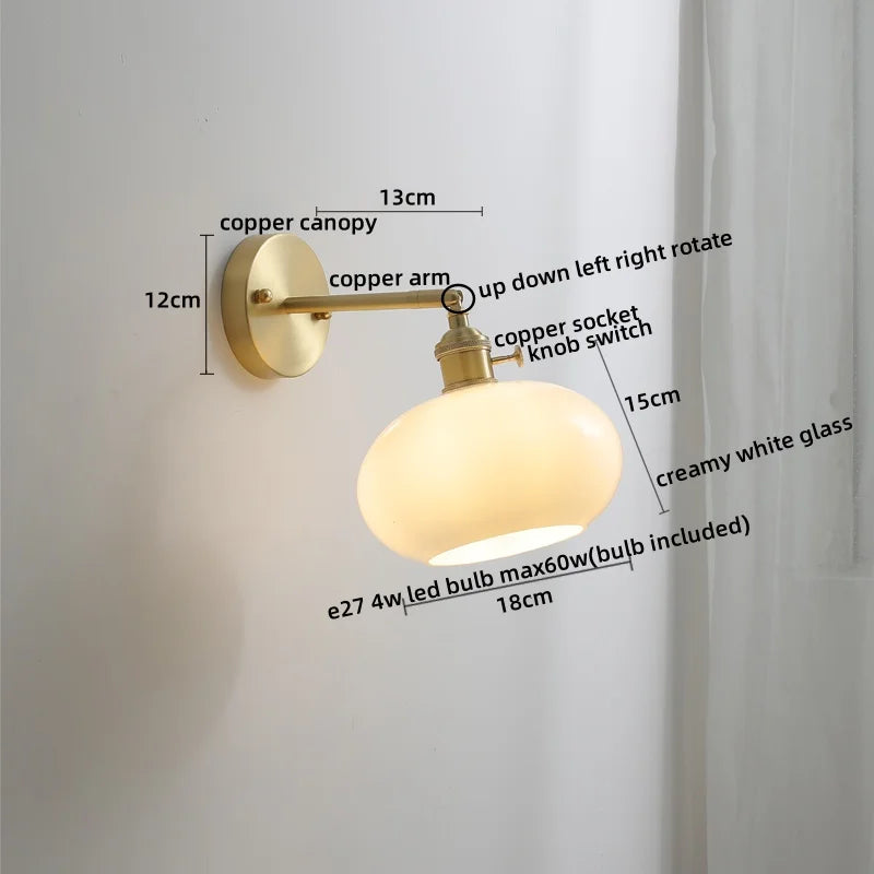 DecorBites™ Glass Copper LED Wall Lamp with Knob Switch for Modern Home Decor
