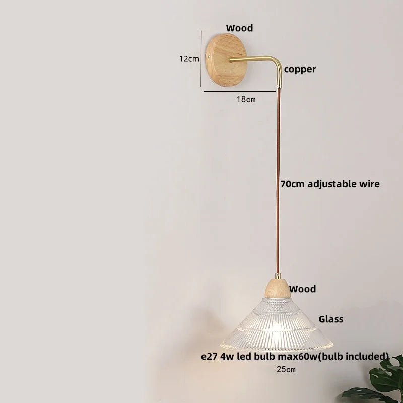 DecorBites™ Clear Glass LED Wall Lights with Wood Pull Chain Switch - Modern Copper Stair Light