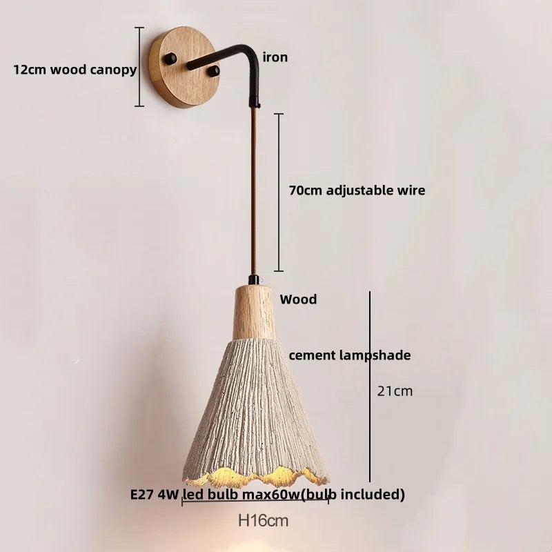 DecorBites™ LED Cement Wall Light with Pull Chain & Wood Socket - Nordic Modern Sconce