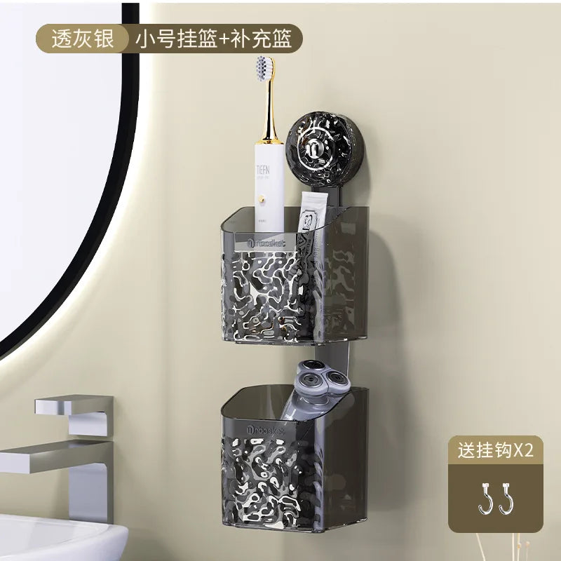 DecorBites™ Bathroom Shelf Suction Cup Storage Rack - Wall Mounted Draining Basket