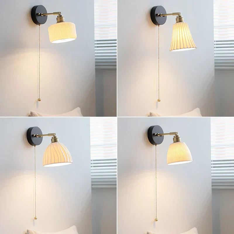 DecorBites™ Copper LED Wall Lights Pull Chain Switch Modern Bedside Lamp
