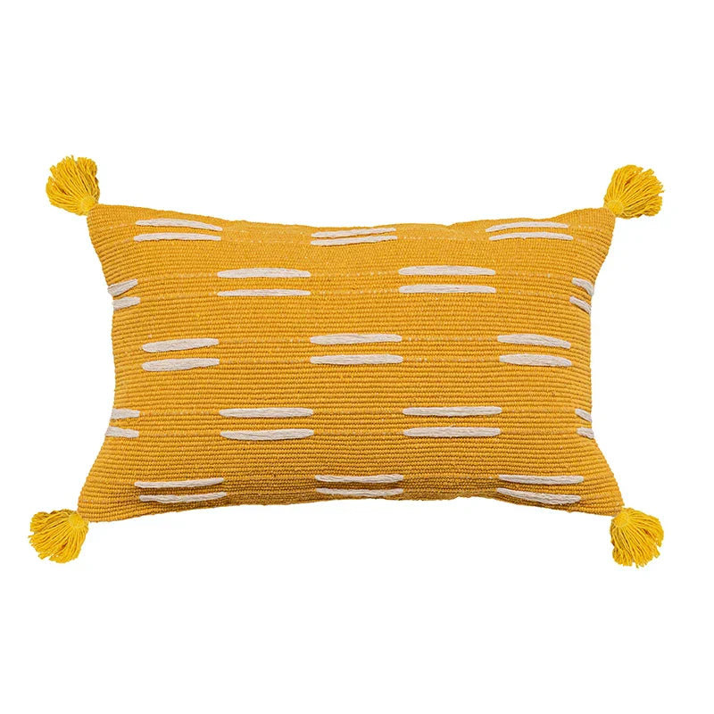DecorBites™ Black Ivory Mustard Tassel Woven Cushion Cover for Home Decoration