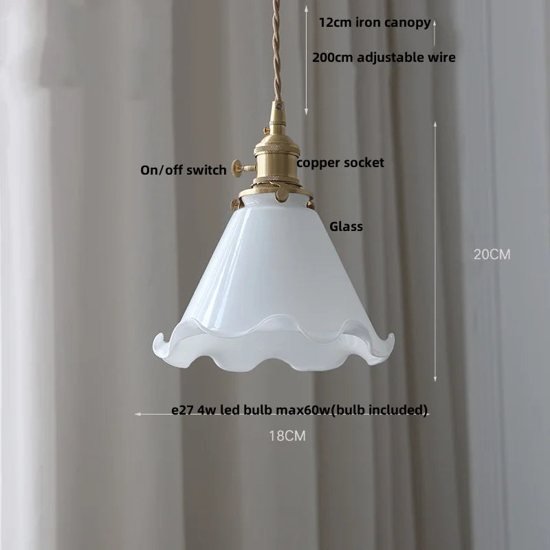 DecorBites™ Amber Glass LED Pendant Lamp Walnut Wood Copper Hanging Light