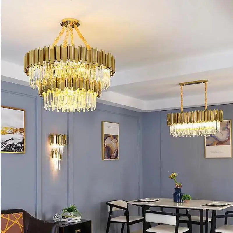 DecorBites™ Crystal LED Pendant Lights: Luxury Gold Plating Metal Hanging Lamp for Living, Dining, Bedroom