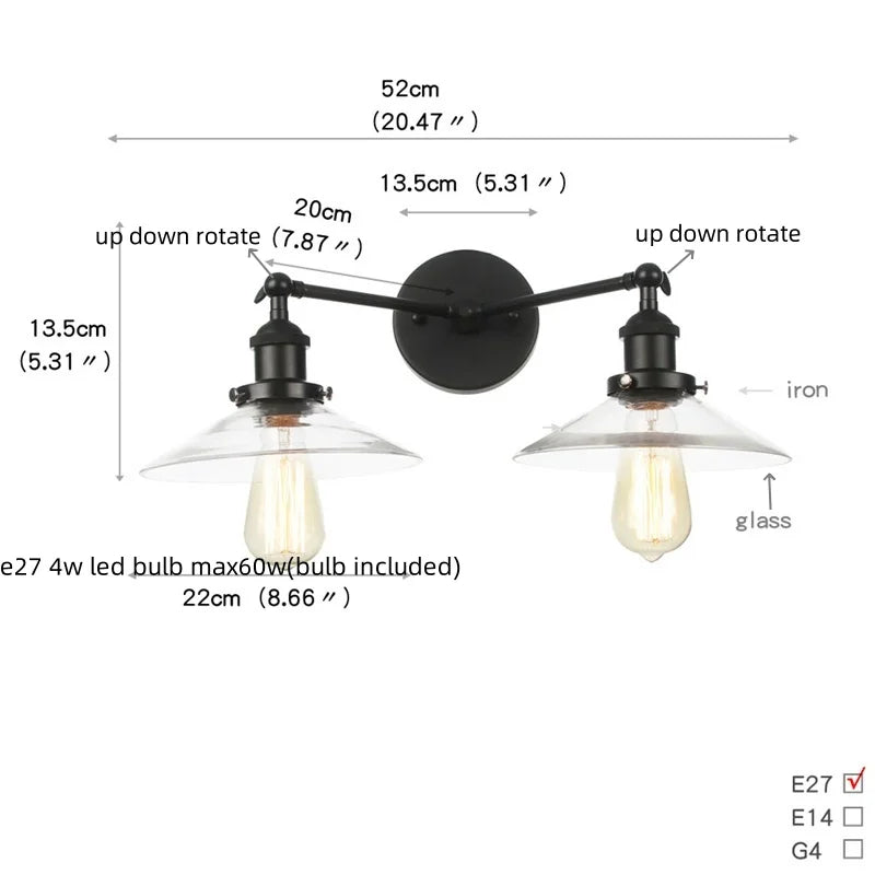 DecorBites™ Black LED Wall Sconce 2-Head Lamp for Bedroom Bathroom Mirror
