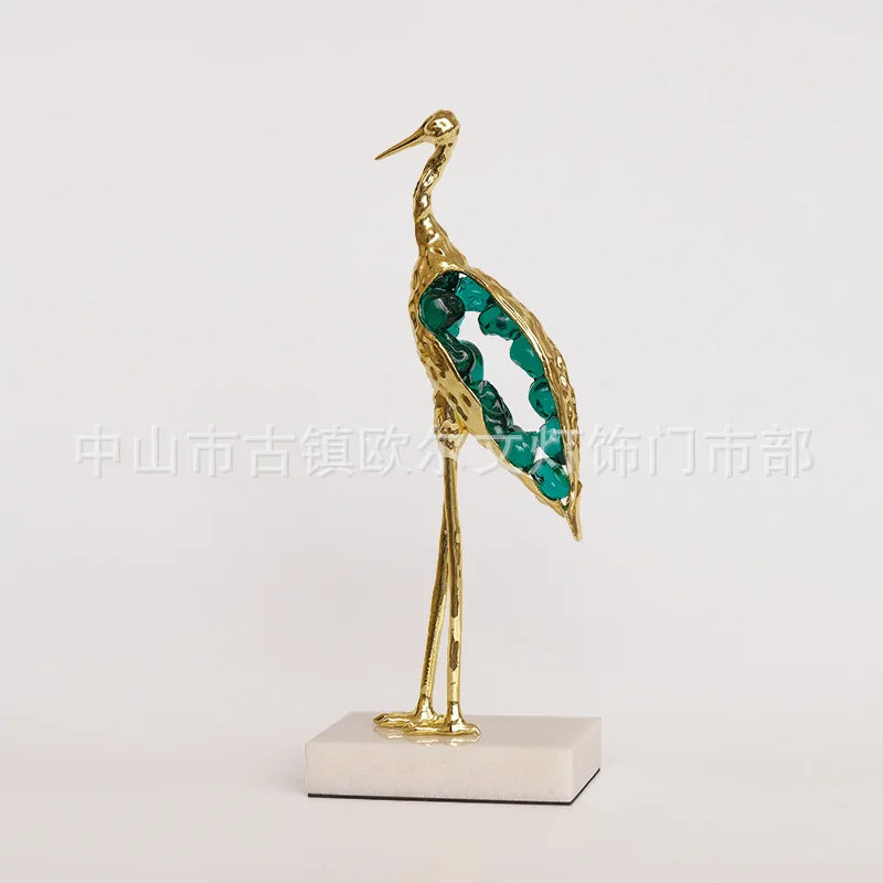 DecorBites™ Crystal Crane Sculpture Green Gem Bird Home Decor Figurine