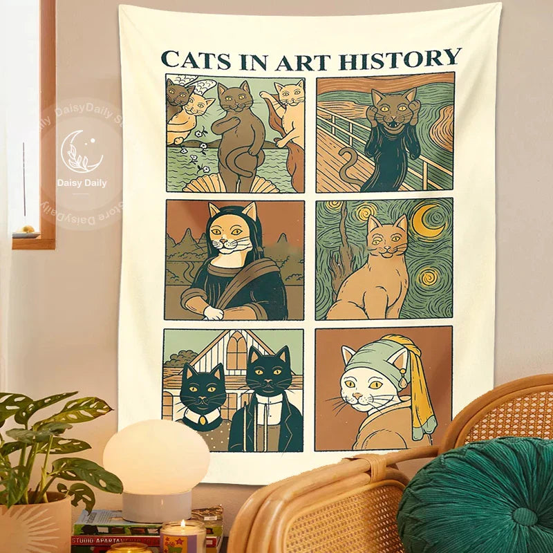 DecorBites™ Cat Art Tapestry Wall Hanging Tarot Psychedelic Hippie Home Decor