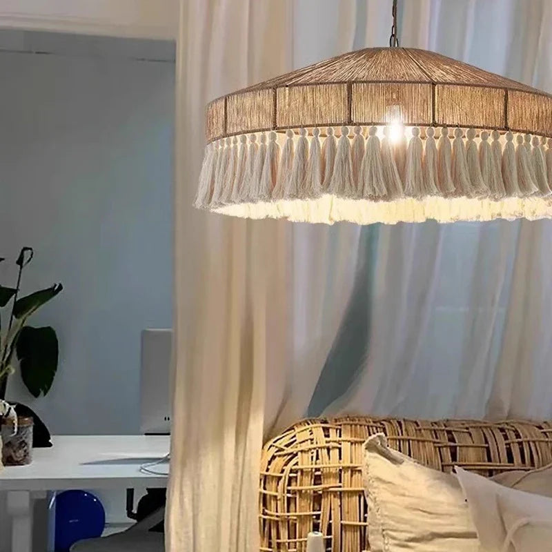 DecorBites™ Bohemian Tassel Chandelier: Handmade Nordic Rustic Pendant Lamps for Home and Shop