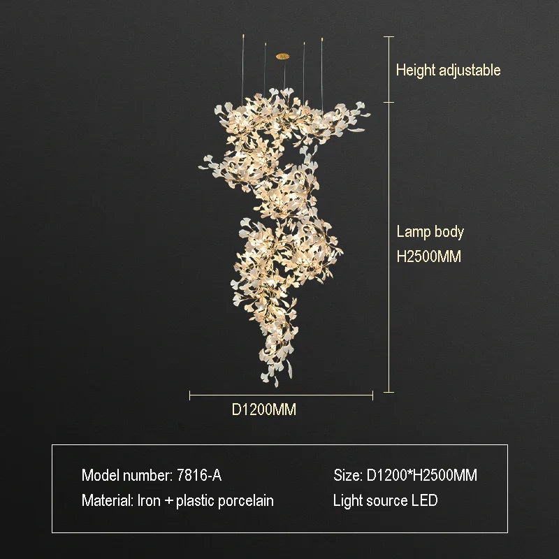 DecorBites™ Ginkgo Biloba Chandelier: Elegant Duplex Living Room Hotel Lobby Pendant Light
