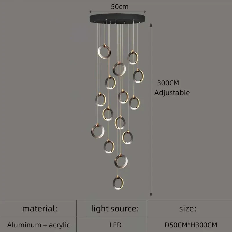 DecorBites™ Aluminum LED Chandelier: Luxury Crystal Round Hanging Lamps for Staircase and Attic