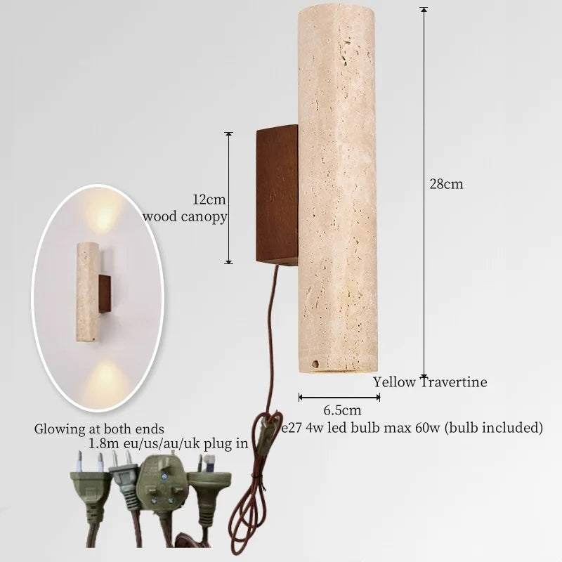 DecorBites™ Black Travertine LED Wall Lights Modern Home Decoration Bedside Lamps