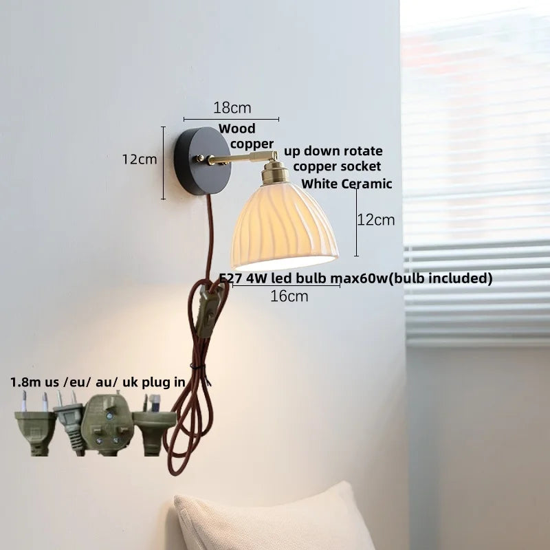 DecorBites™ Copper LED Wall Lights Pull Chain Switch Modern Bedside Lamp