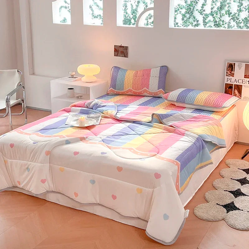 DecorBites™ Cool Summer Blanket Set with Latex Bed Mat - Lightweight Breathable Comforter Bedding