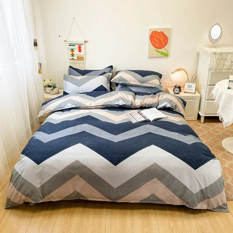 DecorBites™ Cartoon Printed Bedding Set: Soft Cozy Duvet Cover, Bedsheet, Pillowcase, Single Double Bedclothes