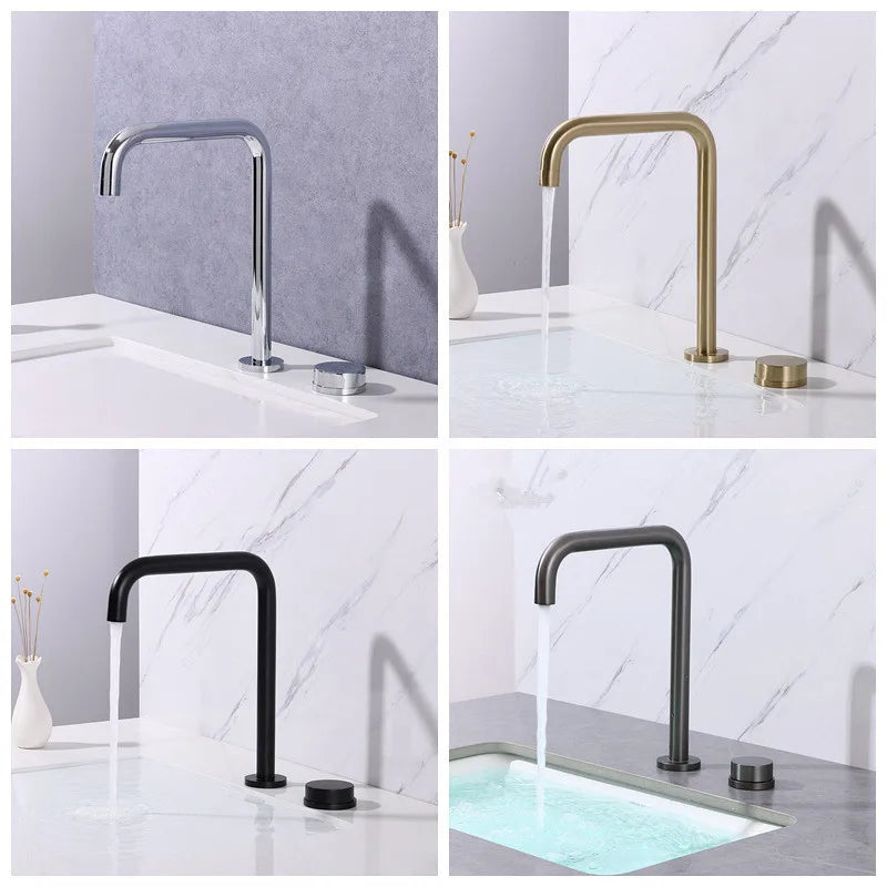 DecorBites™ Brushed Gold Black Basin Faucet - 360 Rotating Widespread Bathroom Tap