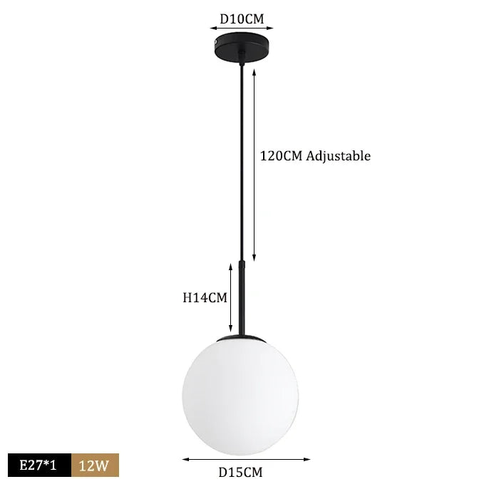 DecorBites™ Glass Ball Pendant Lights Modern LED Brass Black Chrome Suspension Luminaire