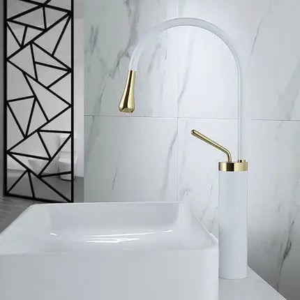 DecorBites™ Brushed Gold/Black/White Basin Faucet with Single Handle Swivel Sink Water Crane