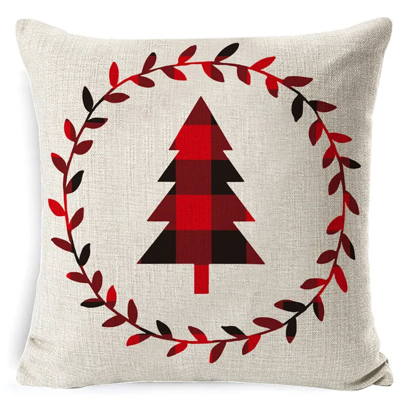 DecorBites™ Elk Print Linen Pillowcase: Festive Christmas Cushion Cover for Sofa - 2023 New Year Decor
