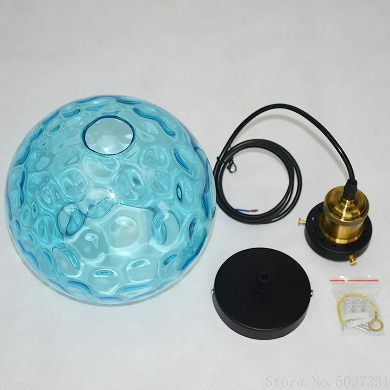 DecorBites™ Blue Glass Ball LED Pendant Light Fixture for Dining Room and Bedroom