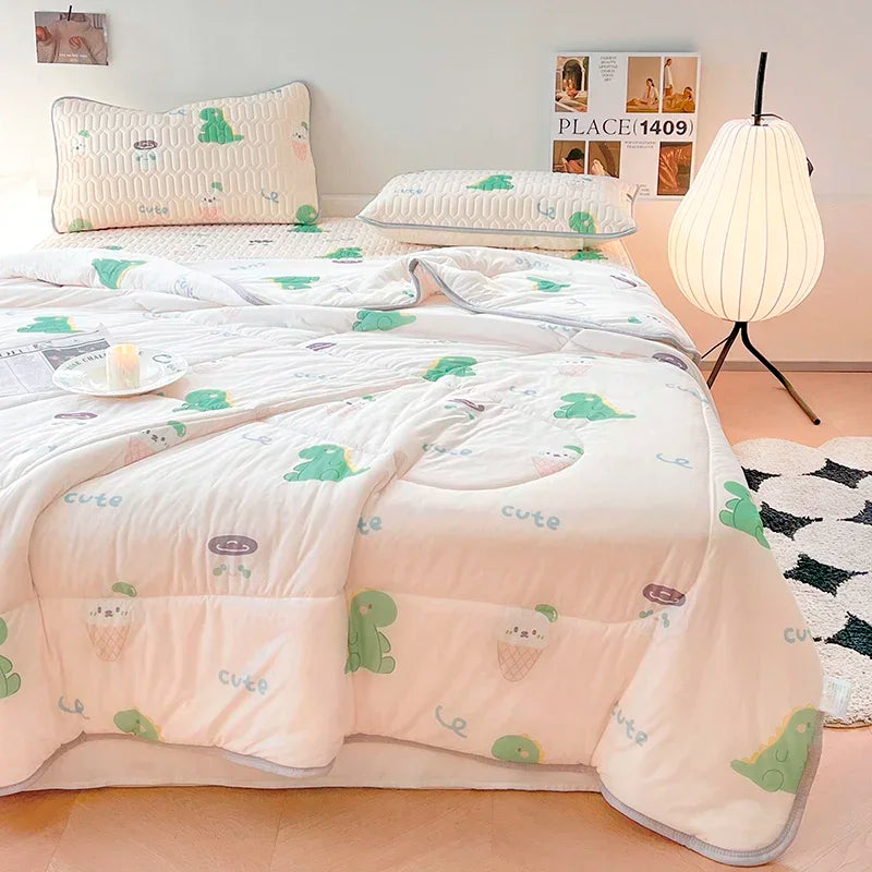 DecorBites™ Cool Summer Blanket Set with Latex Bed Mat - Lightweight Breathable Comforter Bedding