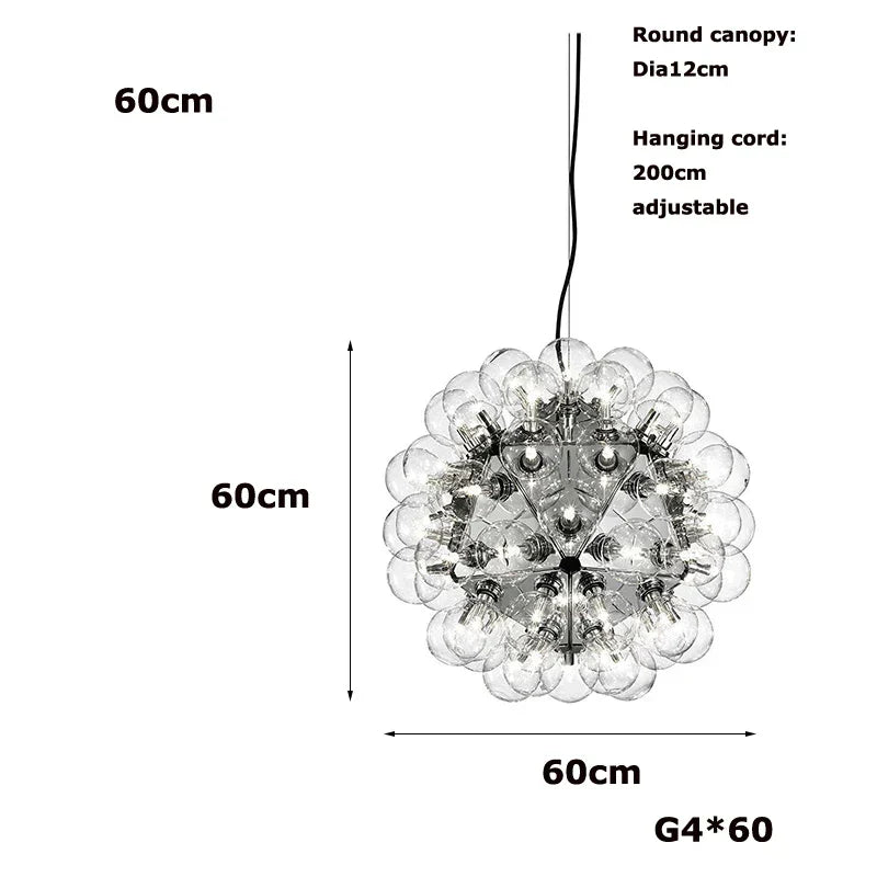 DecorBites™ LED Glass Bubble Chandelier: Grand Globe Designs in Gold, Chrome, and Black