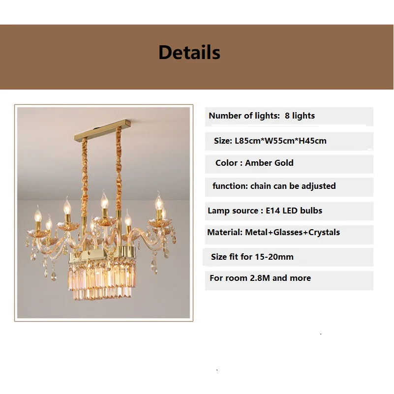 DecorBites™ Crystal Chandelier Pendant Light for Dining Room - Gold/Silver/Cognac/Smoky Gray - Indoor Décor