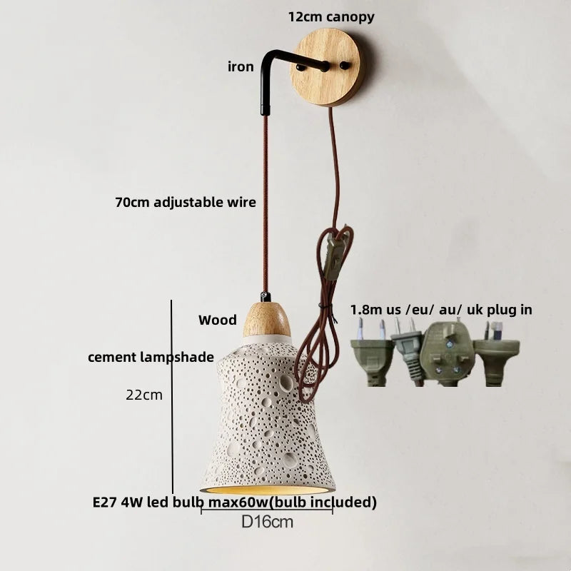 DecorBites™ Cement Shade Wall Sconce Pull Chain Switch LED Light Fixture for Home Decor