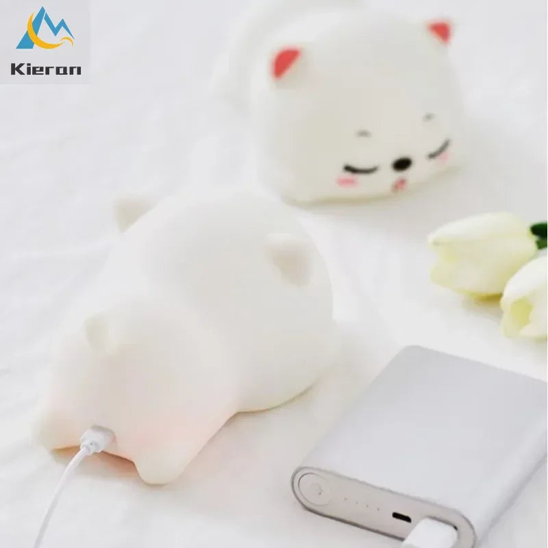 DecorBites™ Cat Silicone LED Night Light with Remote, Rechargeable, Touch Sensor