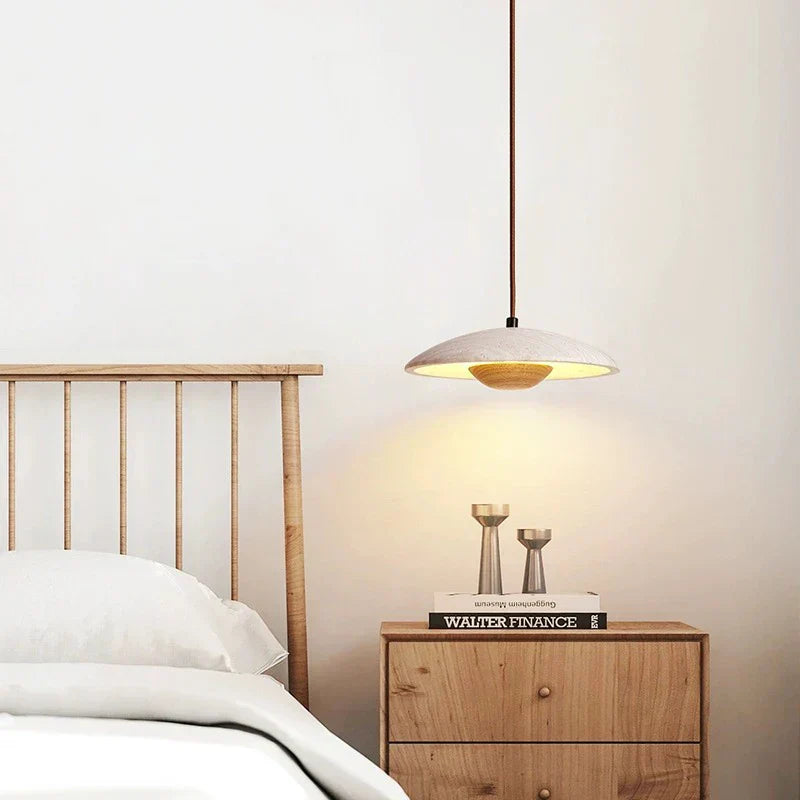 DecorBites™ Cream Stone Wood Chandelier: Danish Style Bedroom Pendant Lamp for Natural Atmosphere