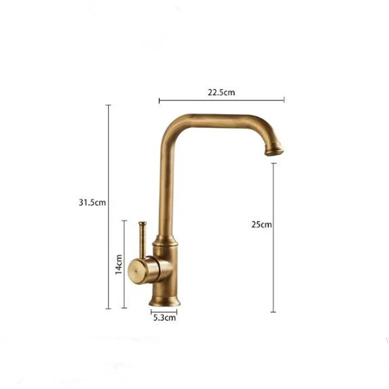 DecorBites™ Antique Brass Kitchen Faucet 360° Swivel Sink Tap Mixer Hot Cold Rotating Faucet